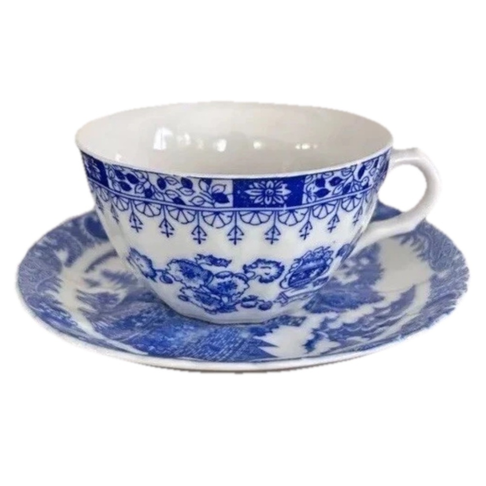 Blue White China Tea Cup and Saucer Japan